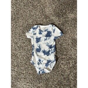 Calvin Klein Baby Bodysuit 12M Blue Tie Dye Logo Short Sleeve One Piece